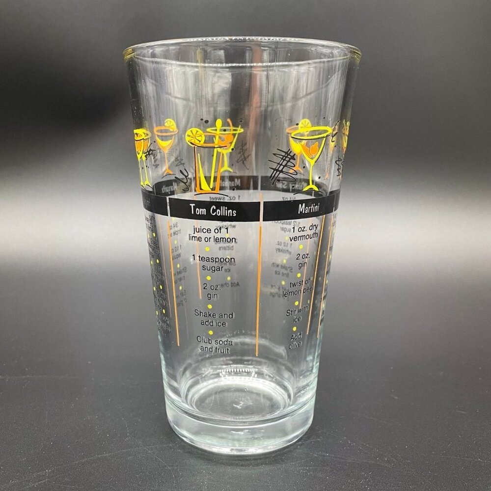 Vintage Cocktail Glass Vintage MCM Mixing Retro Recipes Libbey Orange Yellow